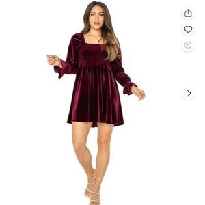 Celebrity Pink Women's Burgundy Puff Sleeve Babydoll Velvet Mini Dress Size XXL